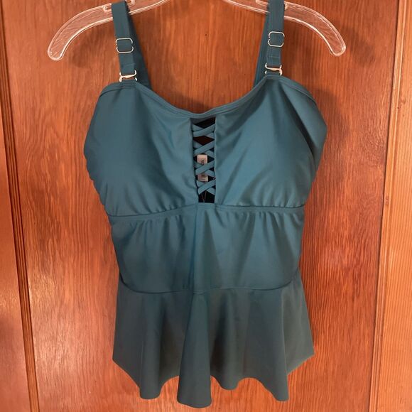 Yonique Other - Yonique Tankini Swimsuit Blouson Top Modest Loose Fit Swimwear Teal - 16 W NWT